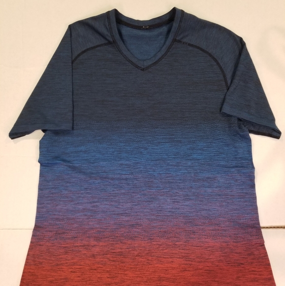 Lululemon Metal Vent Tech Short Sleeve V-Neck T-Shirt Large L Blue Red Gradient - Picture 3 of 8
